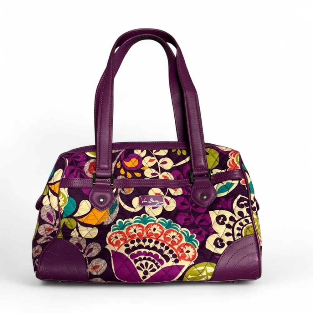 Vera Bradley Quilted Handbag Purple Floral Retired Pattern Tote Purse